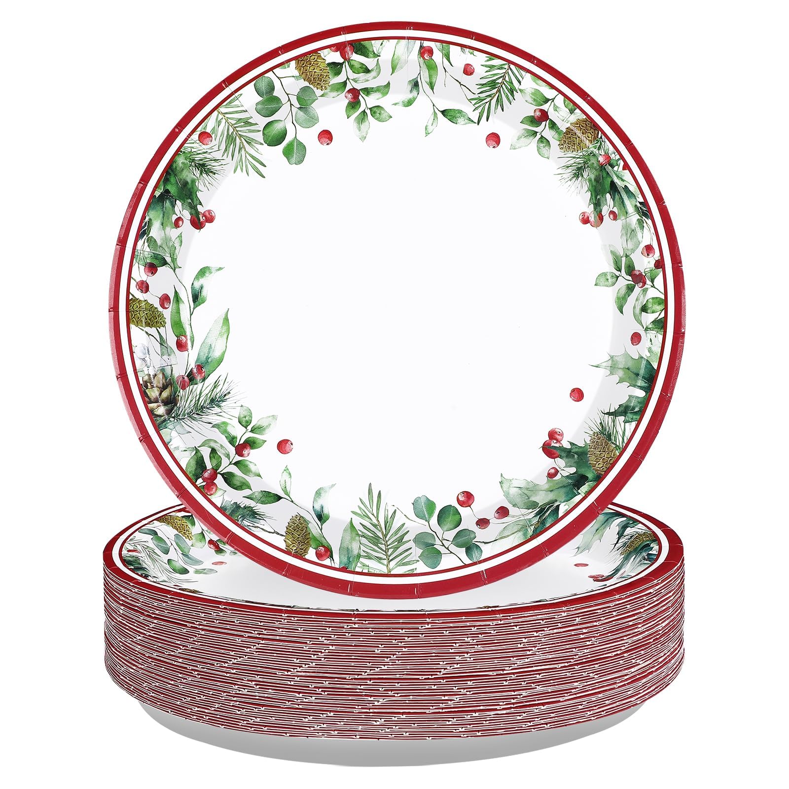 50 Pcs Xmas Holly Leaf Berries Party Paper Plates - Grencian