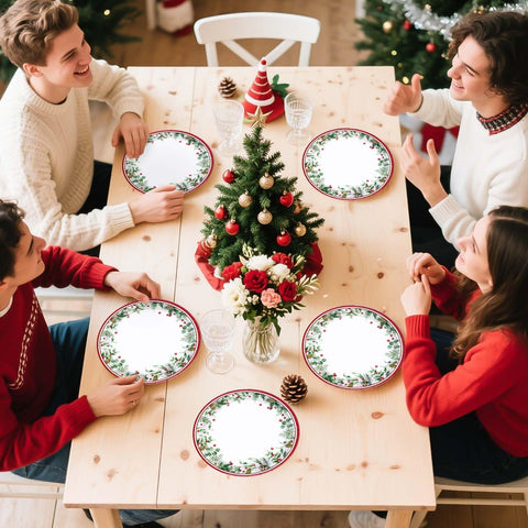 50 Pcs Xmas Holly Leaf Berries Party Paper Plates - Grencian
