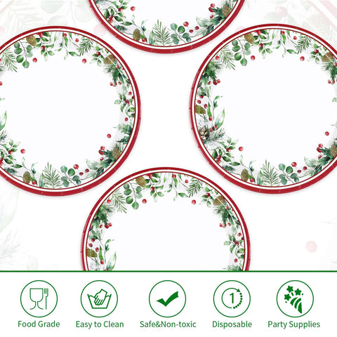50 Pcs Xmas Holly Leaf Berries Party Paper Plates - Grencian