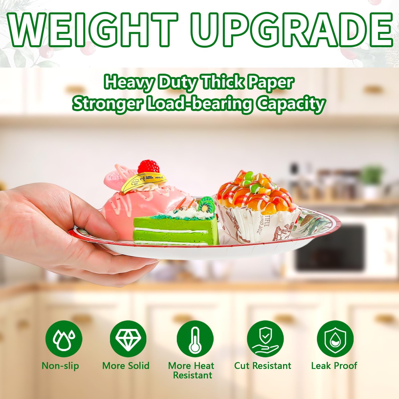 50 Pcs Xmas Holly Leaf Berries Party Paper Plates - Grencian