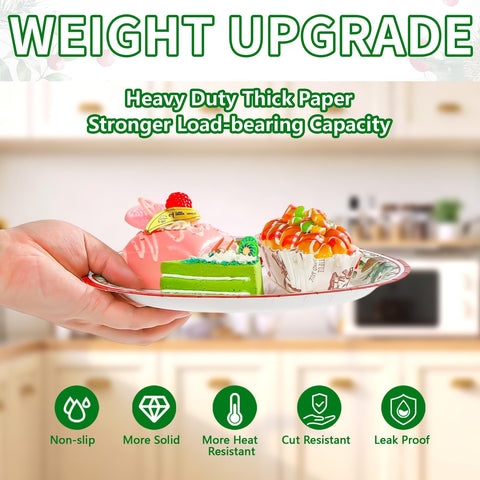 50 Pcs Xmas Holly Leaf Berries Party Paper Plates - Grencian