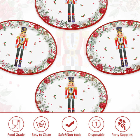 50 Pcs Xmas Nutcrackers Holly Leaf Oval Paper Plates - Grencian
