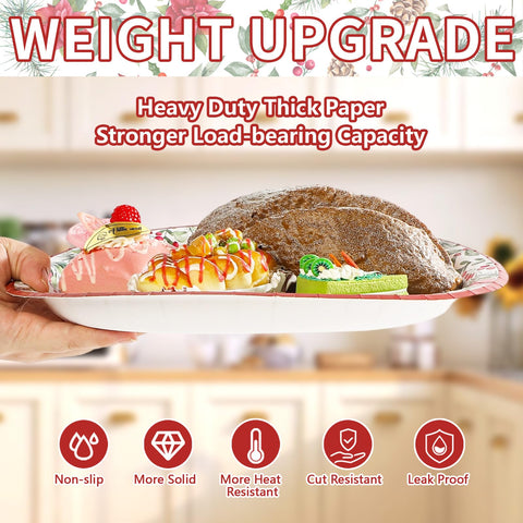 50 Pcs Xmas Nutcrackers Holly Leaf Oval Paper Plates - Grencian