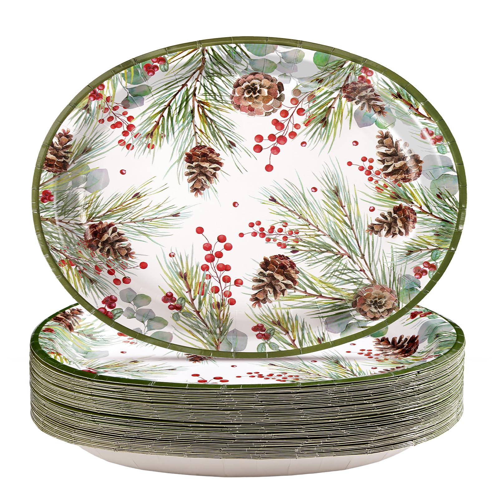 50 Pcs Xmas Pine Cones Oval Paper Plates - Grencian