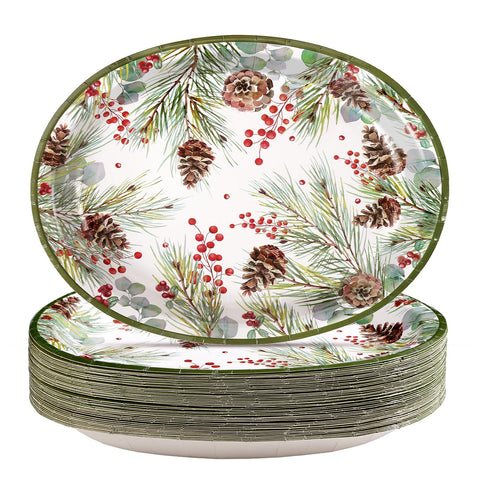 50 Pcs Xmas Pine Cones Oval Paper Plates - Grencian