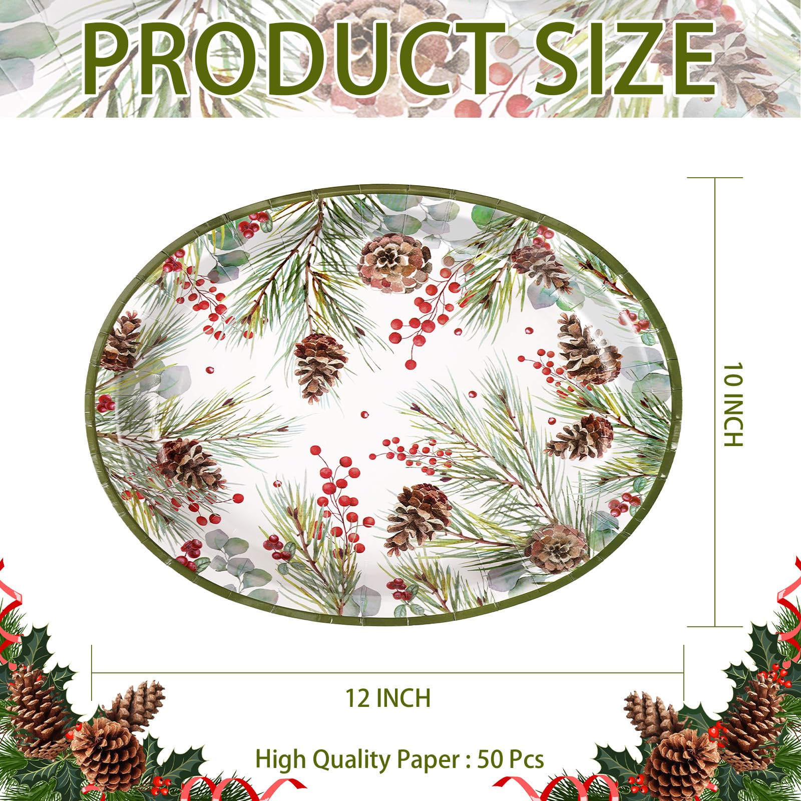 50 Pcs Xmas Pine Cones Oval Paper Plates - Grencian