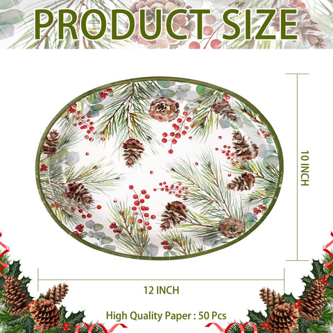 50 Pcs Xmas Pine Cones Oval Paper Plates - Grencian