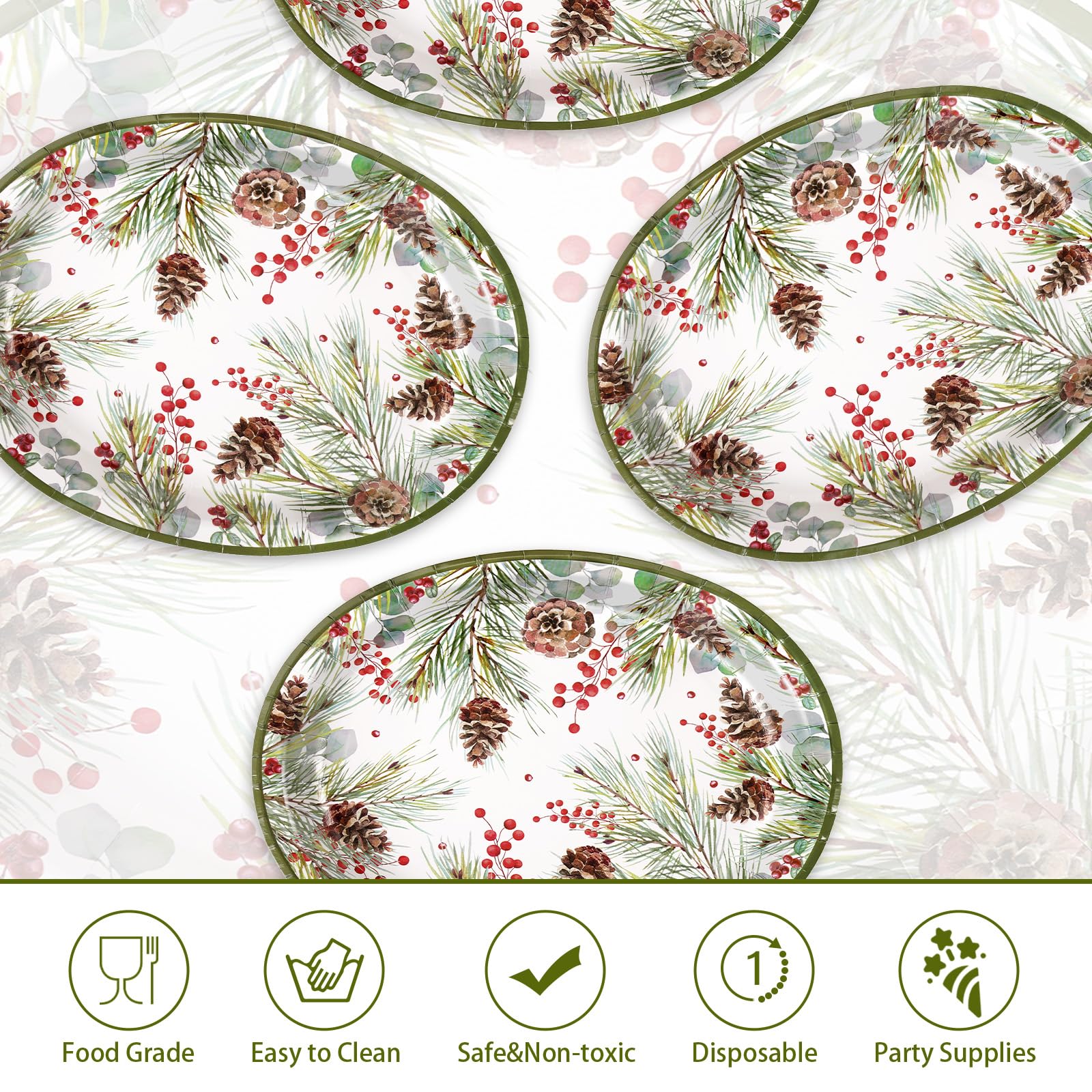 50 Pcs Xmas Pine Cones Oval Paper Plates - Grencian