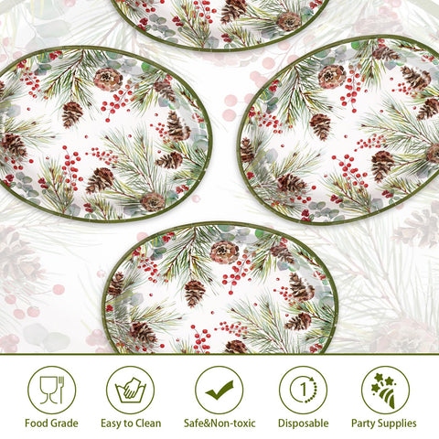 50 Pcs Xmas Pine Cones Oval Paper Plates - Grencian