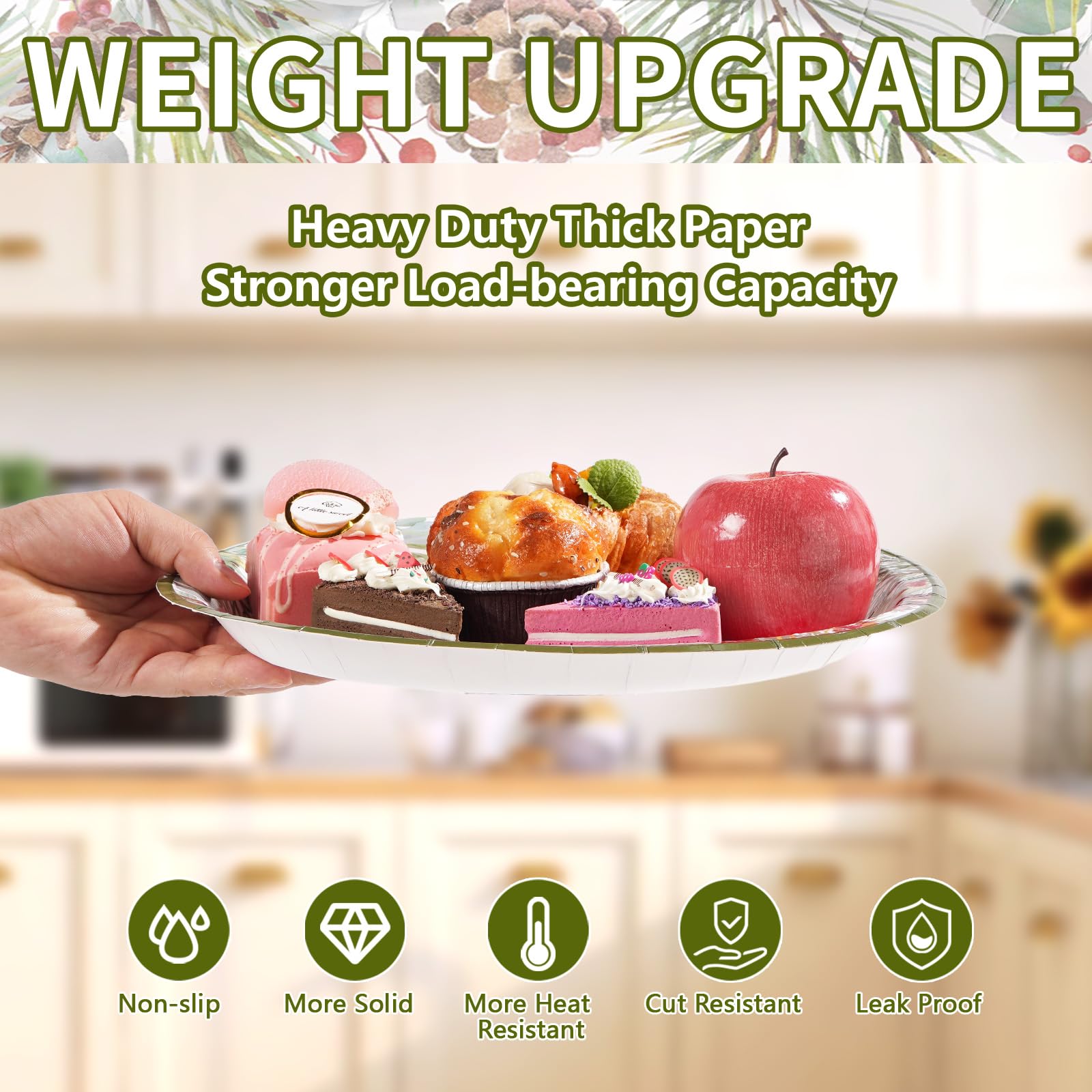 50 Pcs Xmas Pine Cones Oval Paper Plates - Grencian