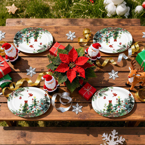 50 Pcs Xmas Tree Bird Oval Paper Plates