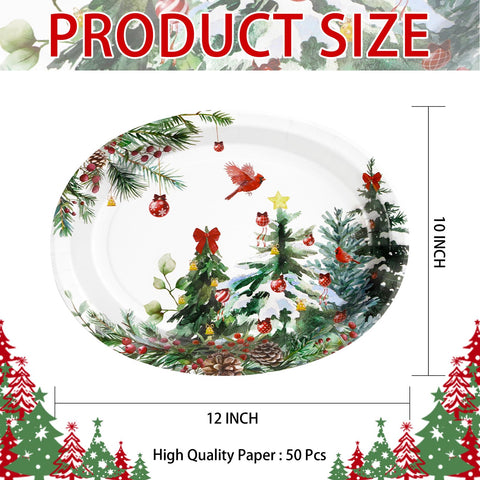 50 Pcs Xmas Tree Bird Oval Paper Plates