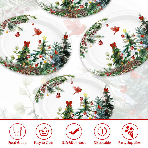 50 Pcs Xmas Tree Bird Oval Paper Plates