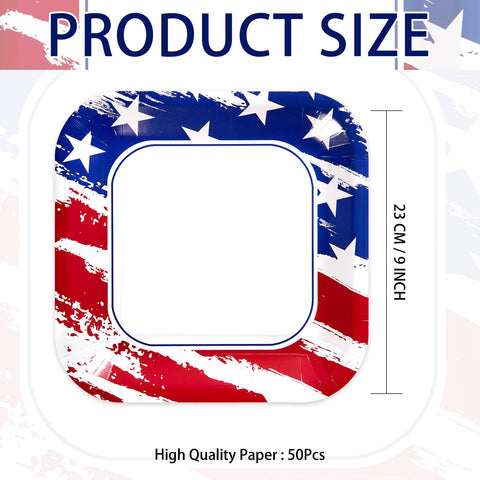 50Pcs 4th of July Square Paper Plates - Grencian