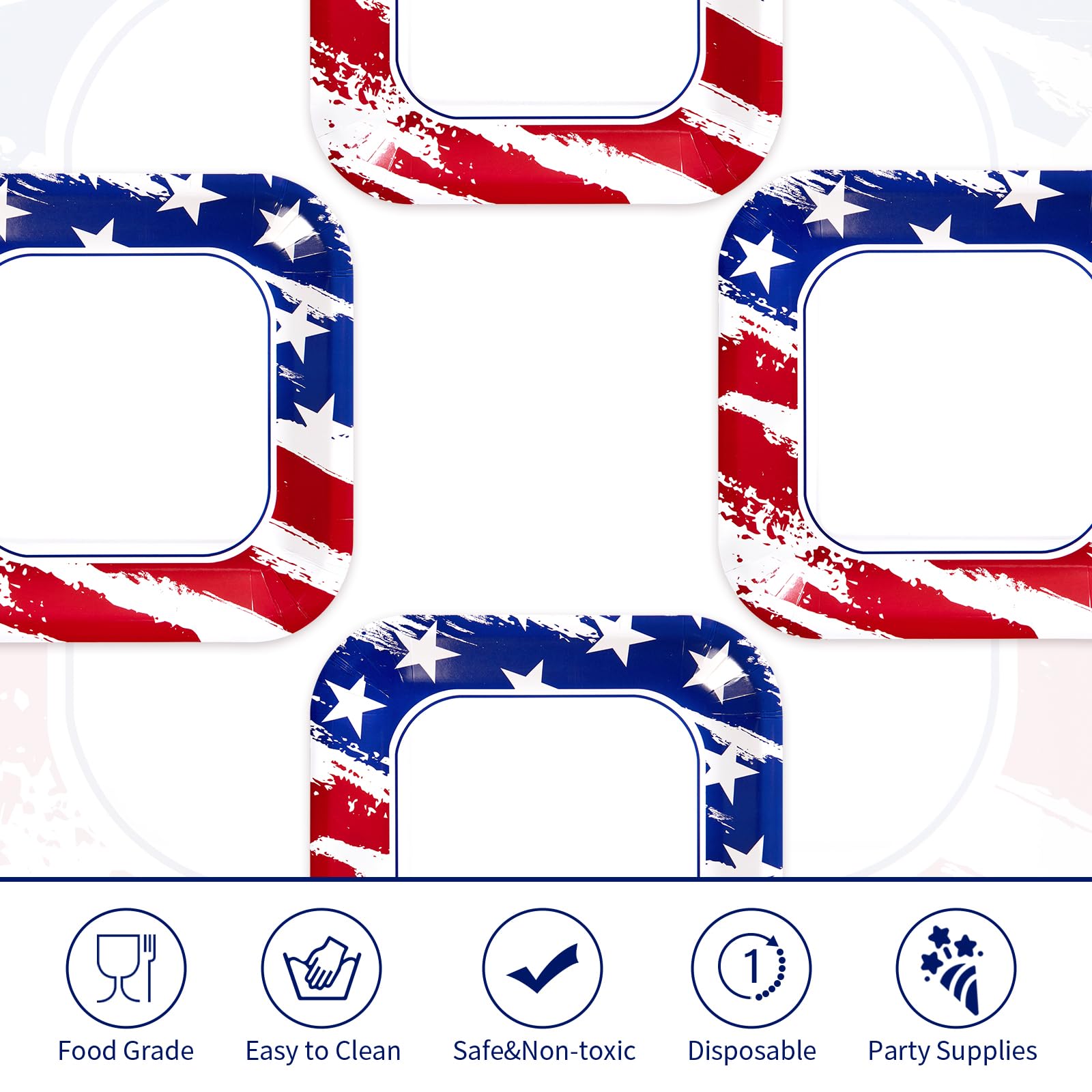 50Pcs 4th of July Square Paper Plates - Grencian