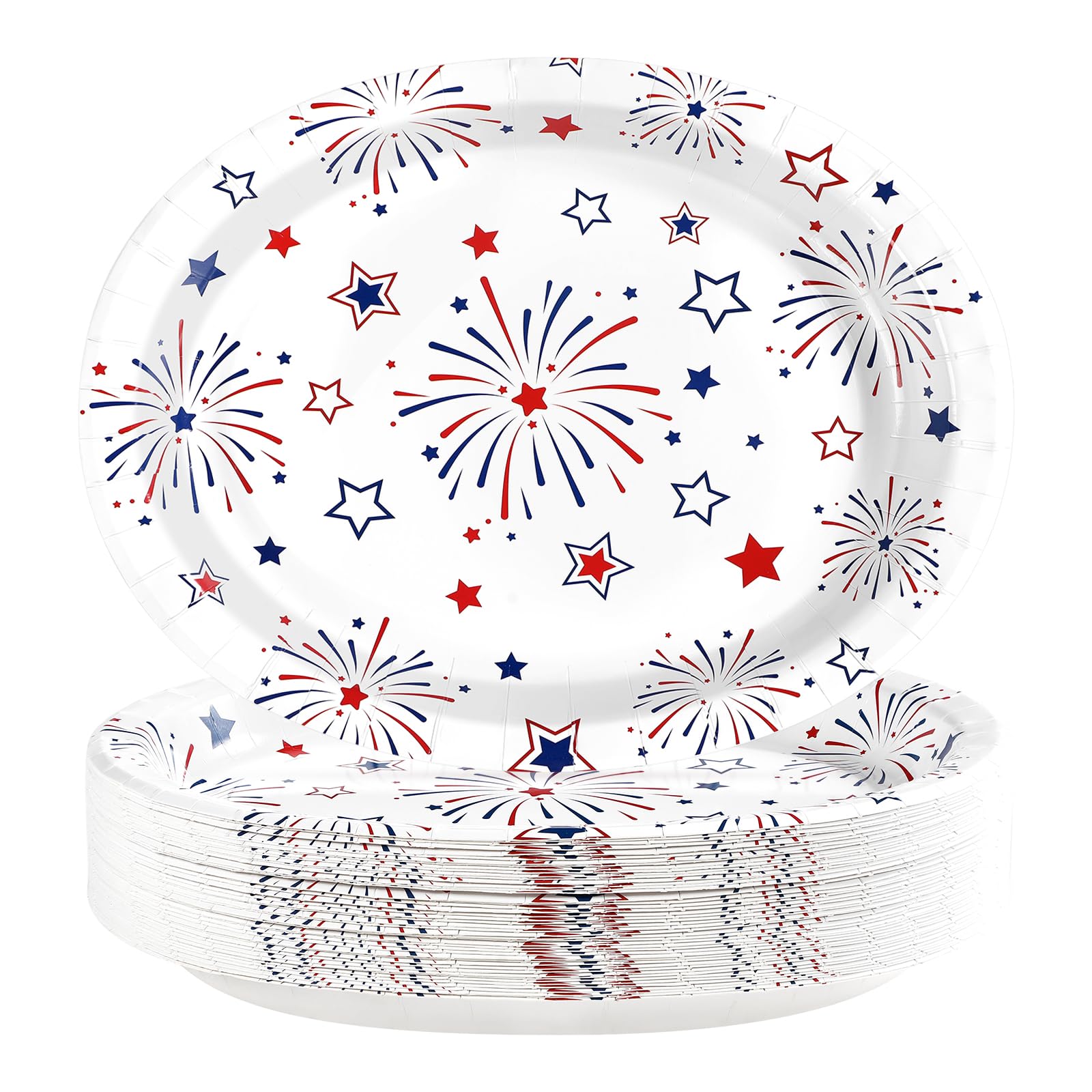 50Pcs 4th of July Star Firework Oval Paper Plates - Grencian