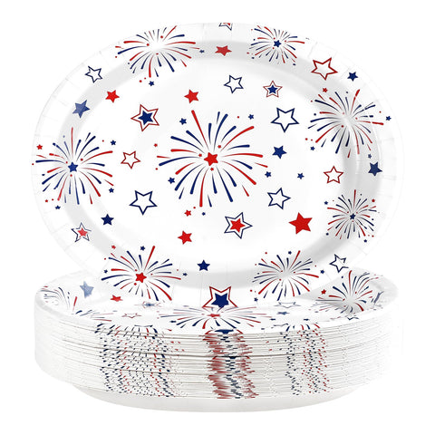 50Pcs 4th of July Star Firework Oval Paper Plates - Grencian
