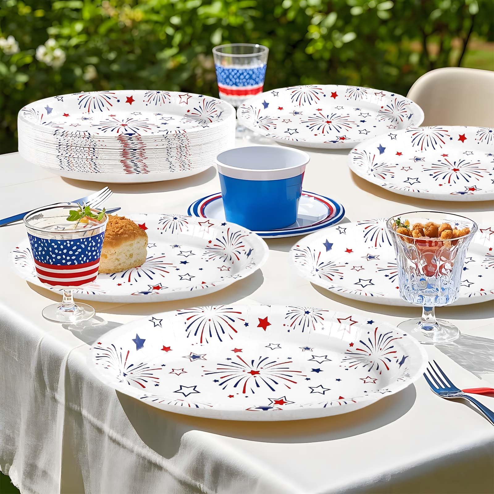50Pcs 4th of July Star Firework Oval Paper Plates - Grencian