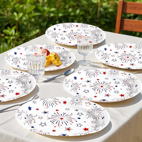 50Pcs 4th of July Star Firework Oval Paper Plates - Grencian