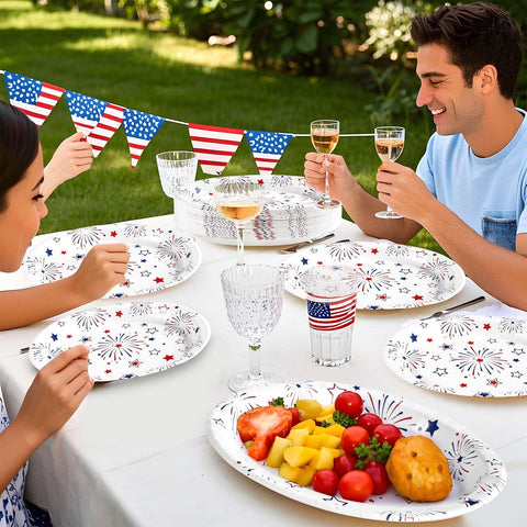 50Pcs 4th of July Star Firework Oval Paper Plates - Grencian