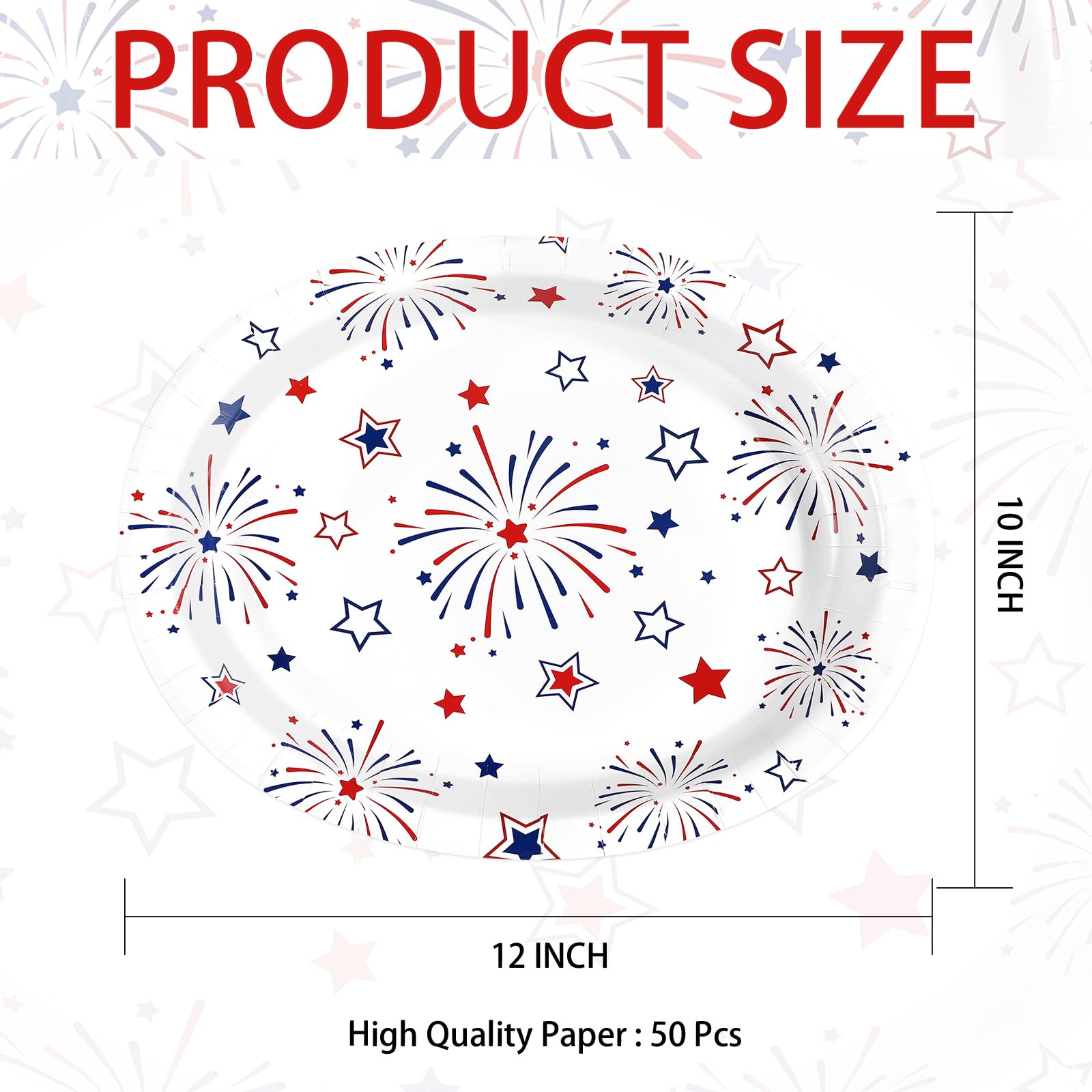 50Pcs 4th of July Star Firework Oval Paper Plates - Grencian