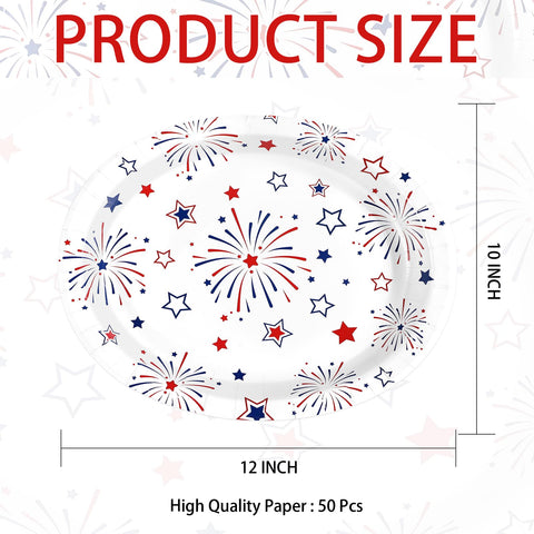 50Pcs 4th of July Star Firework Oval Paper Plates - Grencian
