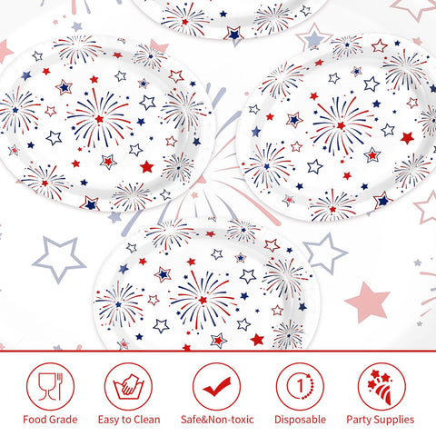 50Pcs 4th of July Star Firework Oval Paper Plates - Grencian