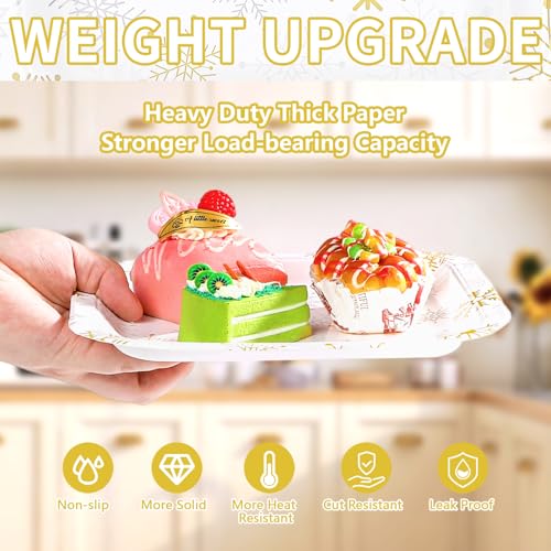 50Pcs 9 Inch Gold Silver Snowflake Square Paper Plates - Grencian