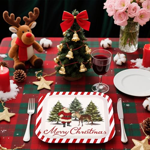 50Pcs 9 Inch Santa Claus Trees Square Paper Plates - Grencian