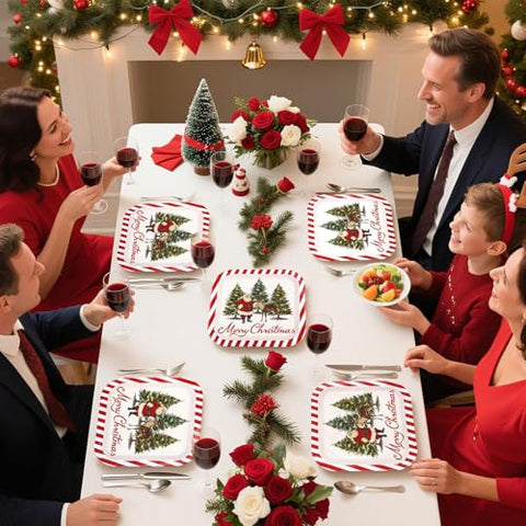 50Pcs 9 Inch Santa Claus Trees Square Paper Plates - Grencian