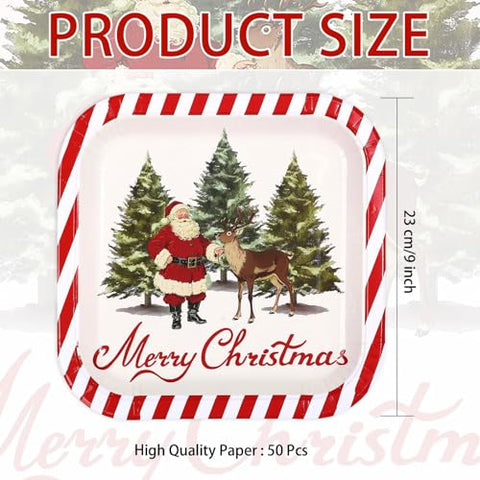 50Pcs 9 Inch Santa Claus Trees Square Paper Plates - Grencian