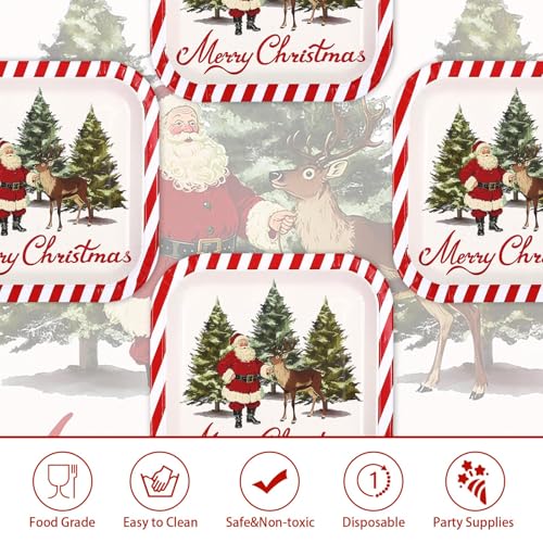 50Pcs 9 Inch Santa Claus Trees Square Paper Plates - Grencian