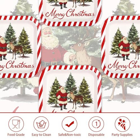 50Pcs 9 Inch Santa Claus Trees Square Paper Plates - Grencian