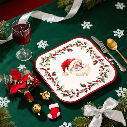 50Pcs 9 Inch Santa Claus Wreath Square Paper Plates - Grencian