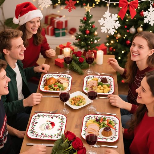 50Pcs 9 Inch Santa Claus Wreath Square Paper Plates - Grencian