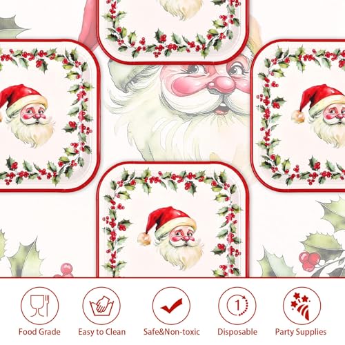 50Pcs 9 Inch Santa Claus Wreath Square Paper Plates - Grencian