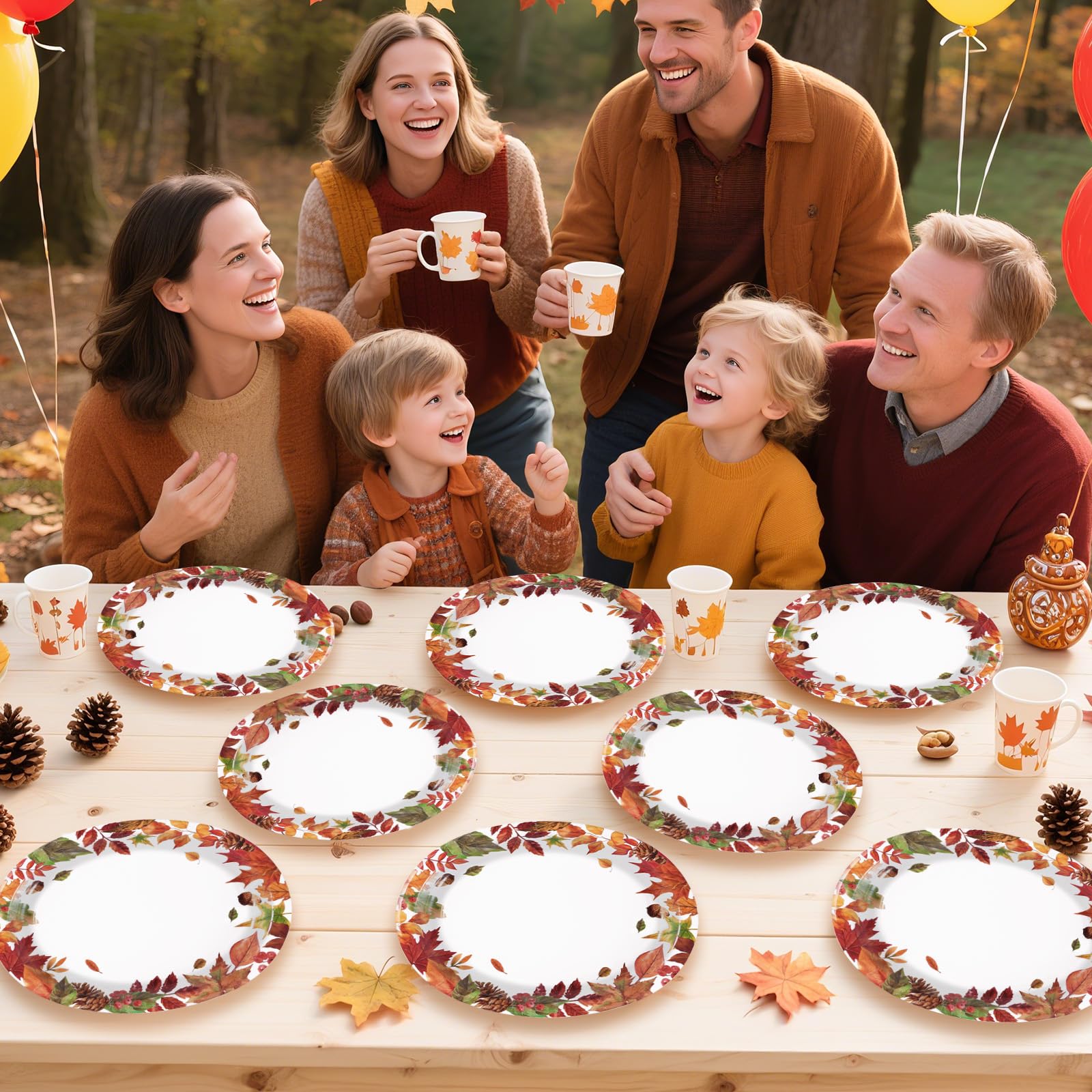 50Pcs Autumn Leaves Oval Paper Plates - Grencian