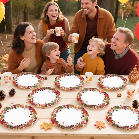 50Pcs Autumn Leaves Oval Paper Plates - Grencian