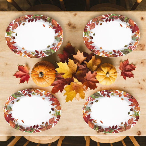 50Pcs Autumn Leaves Oval Paper Plates - Grencian