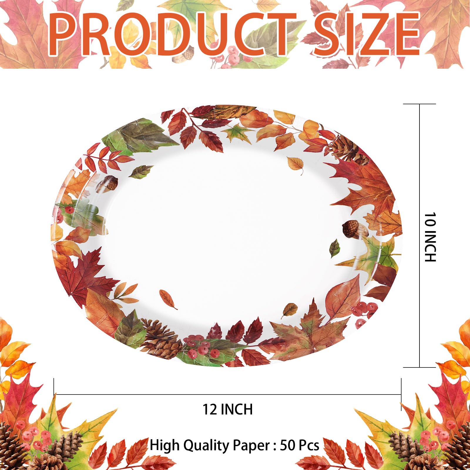 50Pcs Autumn Leaves Oval Paper Plates - Grencian