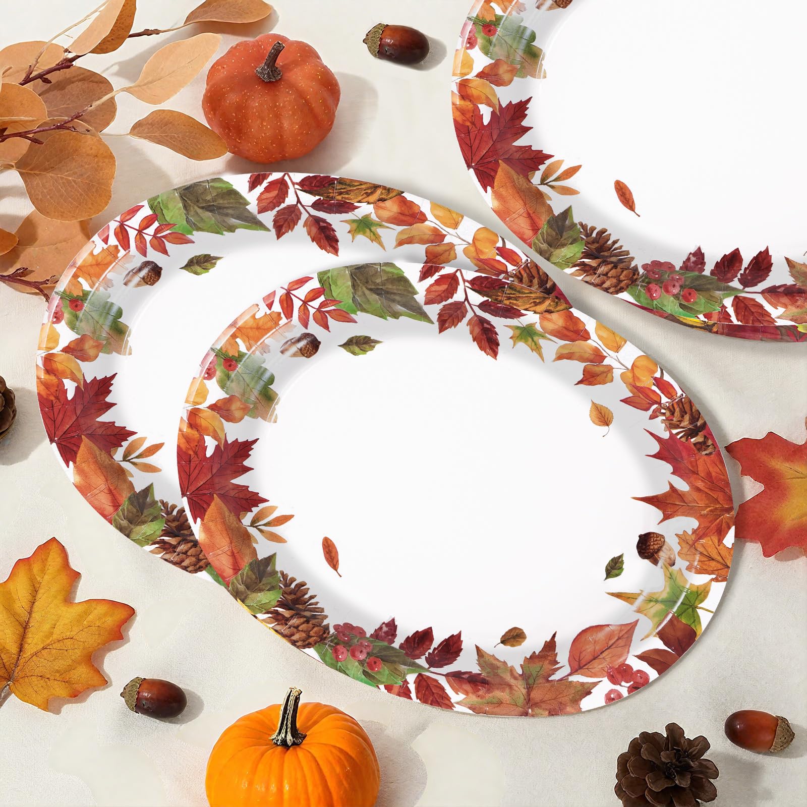 50Pcs Autumn Leaves Oval Paper Plates - Grencian