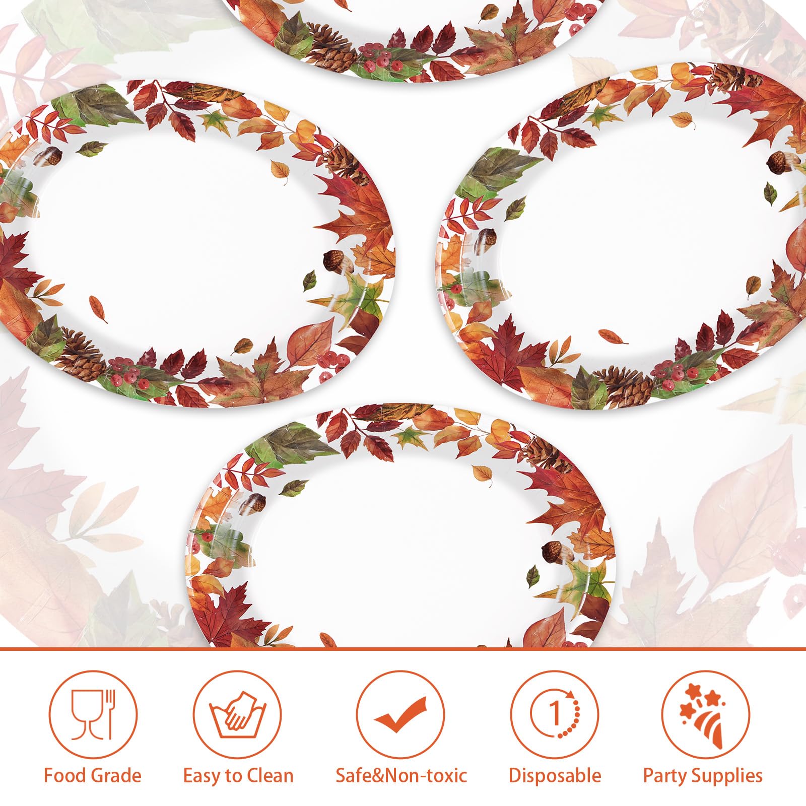 50Pcs Autumn Leaves Oval Paper Plates - Grencian