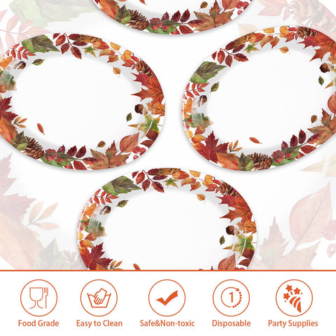 50Pcs Autumn Leaves Oval Paper Plates - Grencian
