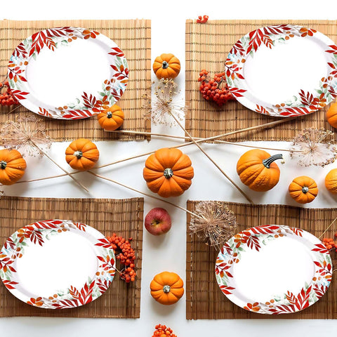 50Pcs Autumn Maple Leaves Oval Paper Plates - Grencian