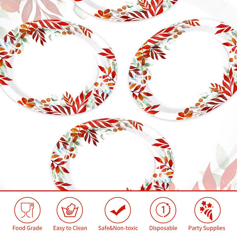 50Pcs Autumn Maple Leaves Oval Paper Plates - Grencian