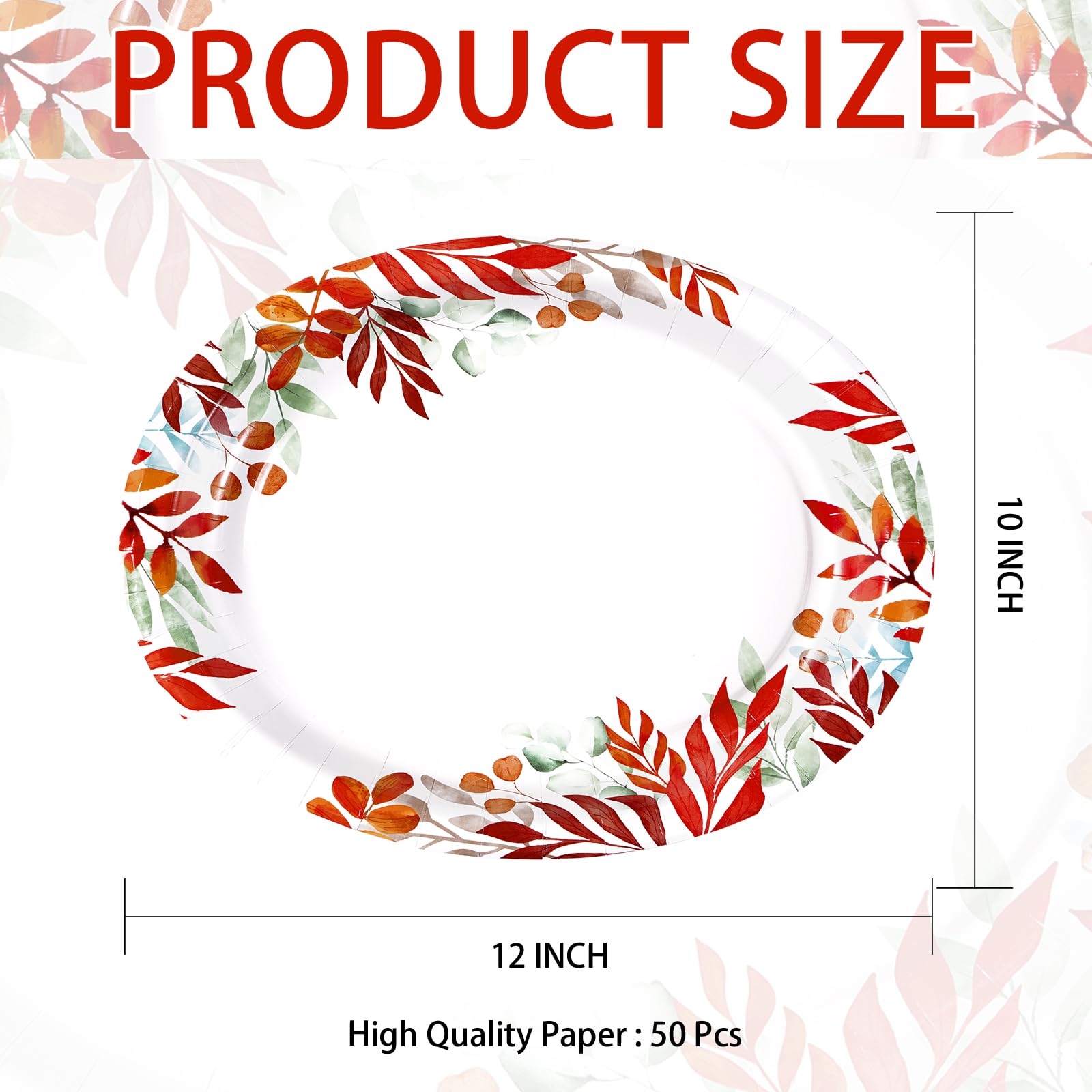 50Pcs Autumn Maple Leaves Oval Paper Plates - Grencian
