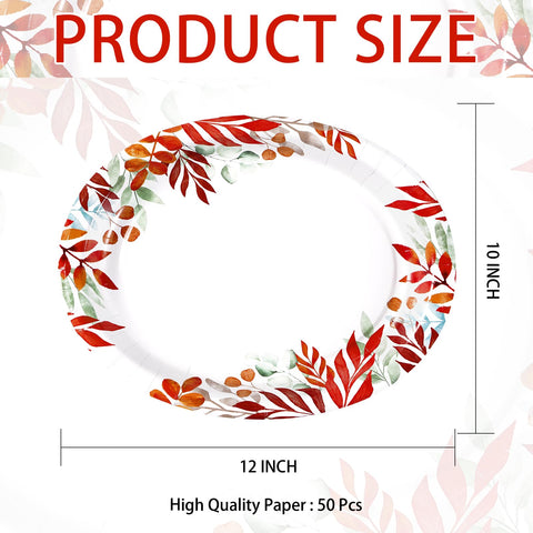 50Pcs Autumn Maple Leaves Oval Paper Plates - Grencian