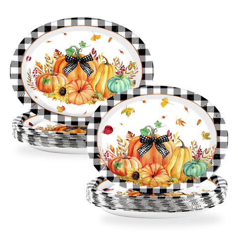 50Pcs Autumn Orange Pumpkin Oval Paper Plates - Grencian