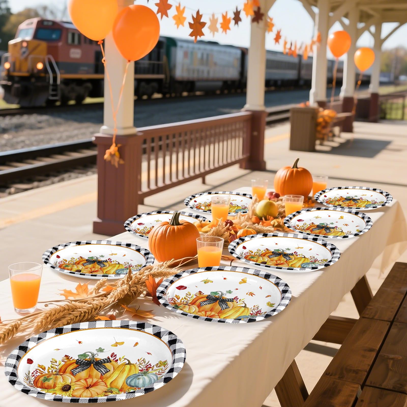 50Pcs Autumn Orange Pumpkin Oval Paper Plates - Grencian