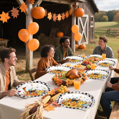 50Pcs Autumn Orange Pumpkin Oval Paper Plates - Grencian